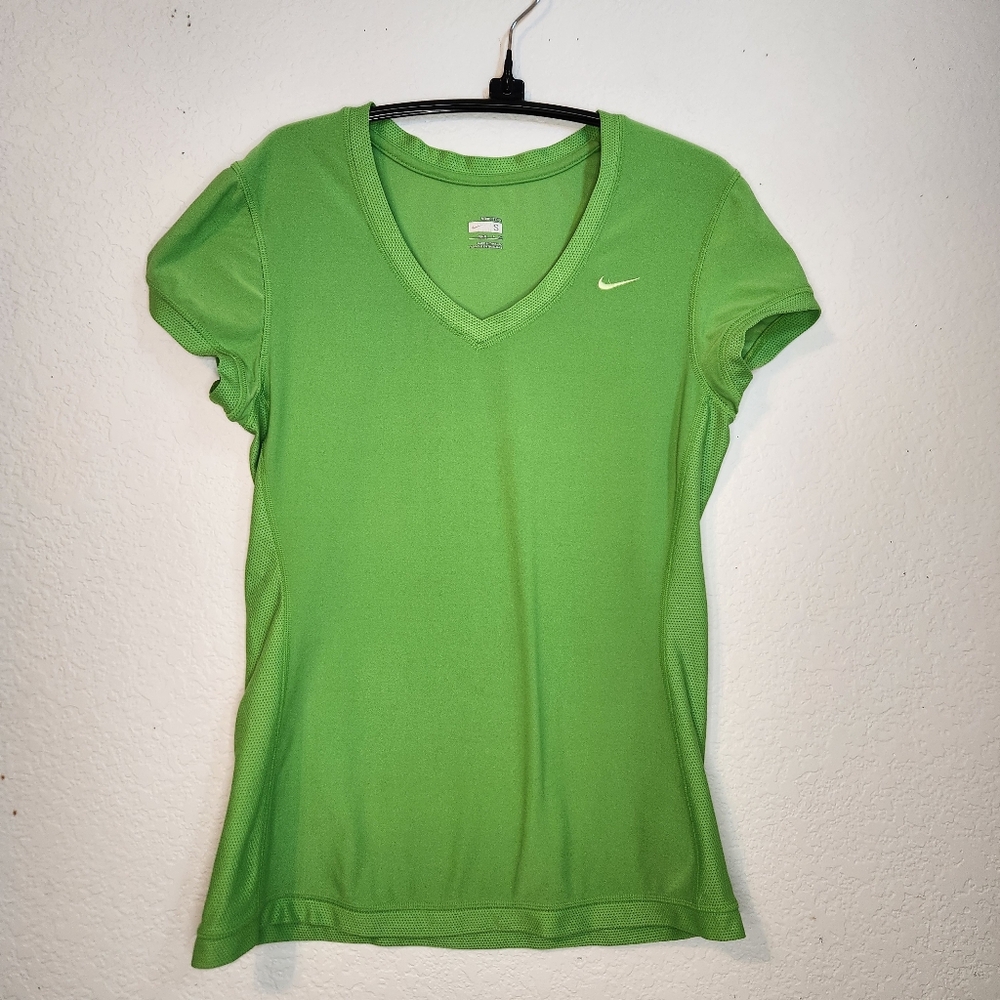 Nike Women's Green V-Neck Athletic Top, Size S